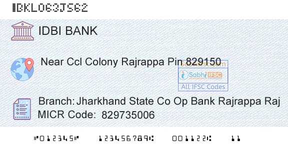 Idbi Bank Jharkhand State Co Op Bank Rajrappa RajBranch 