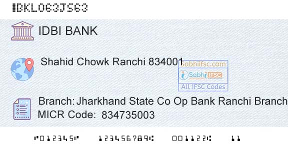 Idbi Bank Jharkhand State Co Op Bank Ranchi Branch RncBranch 