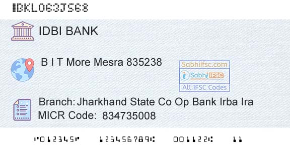 Idbi Bank Jharkhand State Co Op Bank Irba IraBranch 