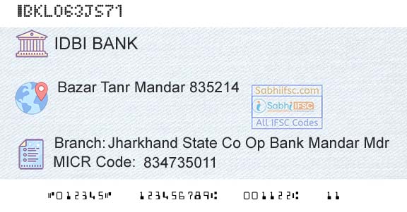 Idbi Bank Jharkhand State Co Op Bank Mandar MdrBranch 