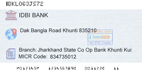 Idbi Bank Jharkhand State Co Op Bank Khunti KuiBranch 