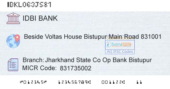 Idbi Bank Jharkhand State Co Op Bank BistupurBranch 