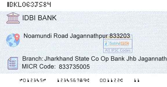 Idbi Bank Jharkhand State Co Op Bank Jhb Jagannathpur JgpBranch 