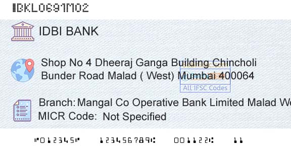 Idbi Bank Mangal Co Operative Bank Limited Malad WestBranch 
