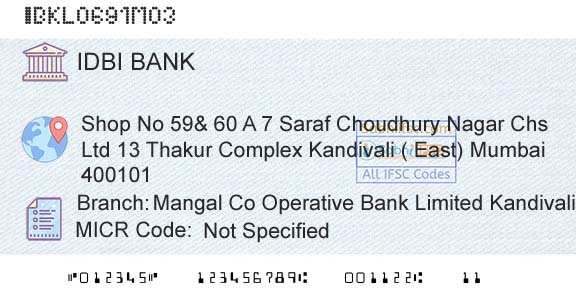 Idbi Bank Mangal Co Operative Bank Limited Kandivali EastBranch 