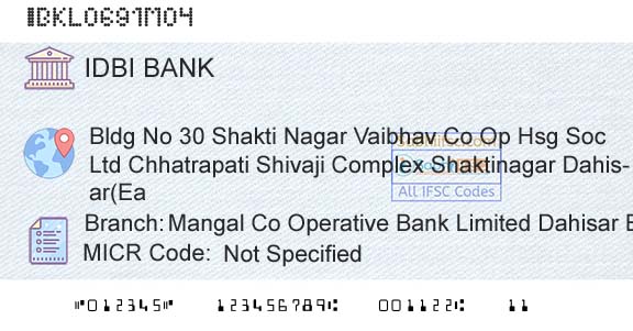 Idbi Bank Mangal Co Operative Bank Limited Dahisar EastBranch 