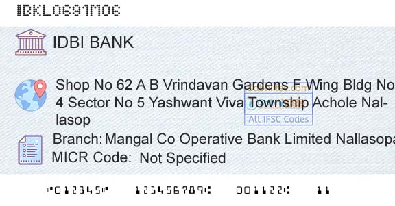 Idbi Bank Mangal Co Operative Bank Limited Nallasopara EastBranch 