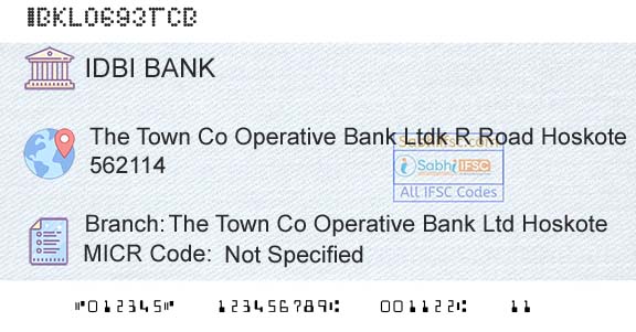 Idbi Bank The Town Co Operative Bank Ltd HoskoteBranch 
