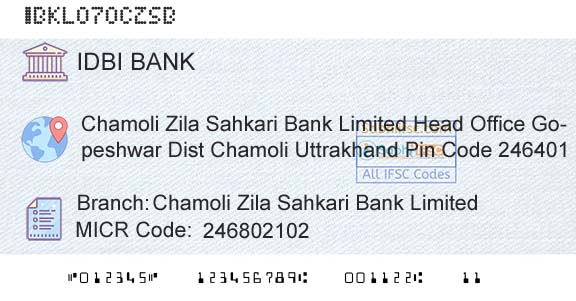 Idbi Bank Chamoli Zila Sahkari Bank LimitedBranch 