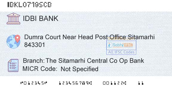 Idbi Bank The Sitamarhi Central Co Op BankBranch 
