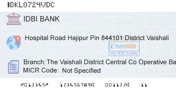Idbi Bank The Vaishali District Central Co Operative Bank LtBranch 