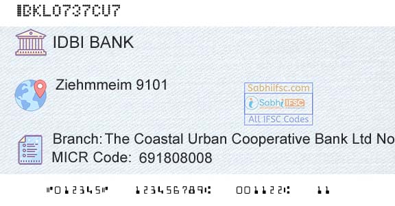 Idbi Bank The Coastal Urban Cooperative Bank Ltd No AnchalumBranch 
