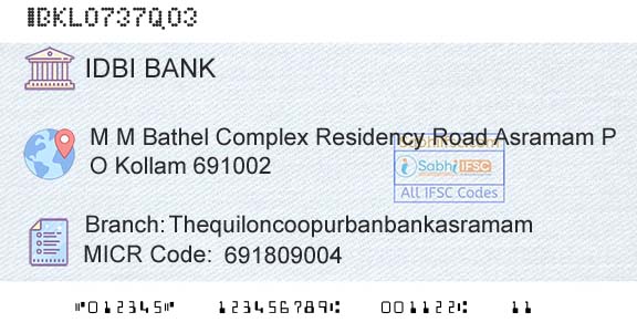 Idbi Bank ThequiloncoopurbanbankasramamBranch 