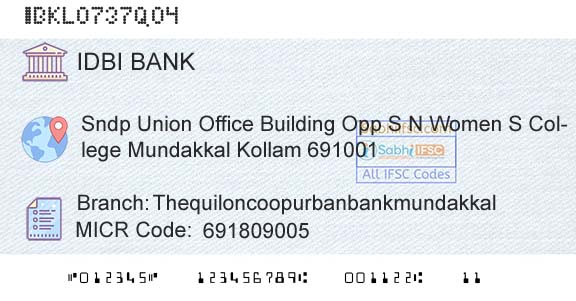 Idbi Bank ThequiloncoopurbanbankmundakkalBranch 