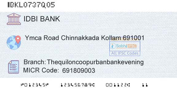 Idbi Bank ThequiloncoopurbanbankeveningBranch 