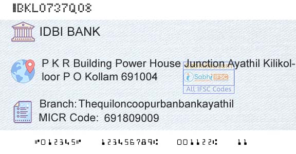 Idbi Bank ThequiloncoopurbanbankayathilBranch 