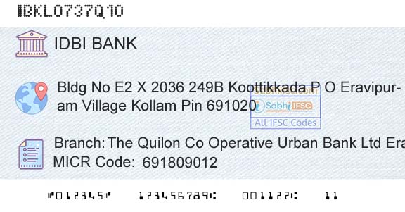 Idbi Bank The Quilon Co Operative Urban Bank Ltd EravipuramBranch 