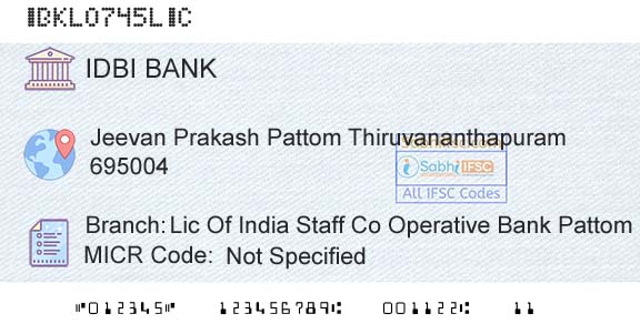 Idbi Bank Lic Of India Staff Co Operative Bank PattomBranch 