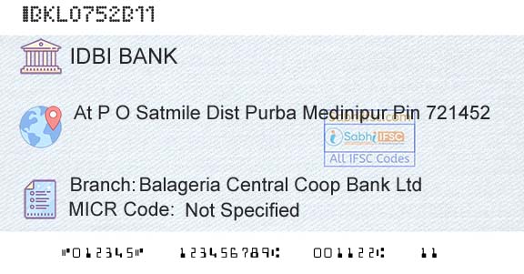Idbi Bank Balageria Central Coop Bank LtdBranch 