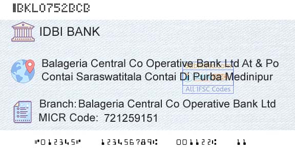 Idbi Bank Balageria Central Co Operative Bank LtdBranch 