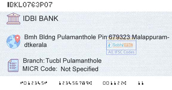 Idbi Bank Tucbl PulamantholeBranch 