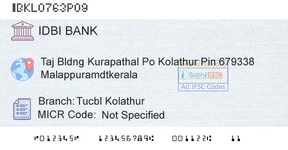 Idbi Bank Tucbl KolathurBranch 