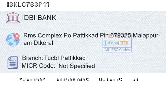 Idbi Bank Tucbl PattikkadBranch 