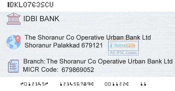 Idbi Bank The Shoranur Co Operative Urban Bank LtdBranch 