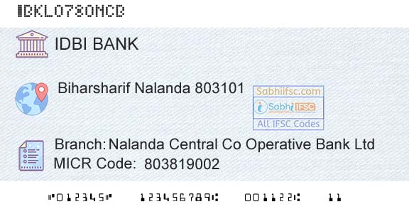 Idbi Bank Nalanda Central Co Operative Bank LtdBranch 