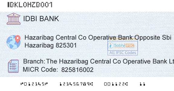 Idbi Bank The Hazaribag Central Co Operative Bank Ltd Branch 