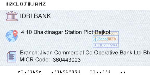 Idbi Bank Jivan Commercial Co Operative Bank Ltd BhaktinagarBranch 