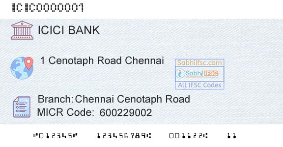 Icici Bank Limited Chennai Cenotaph RoadBranch 