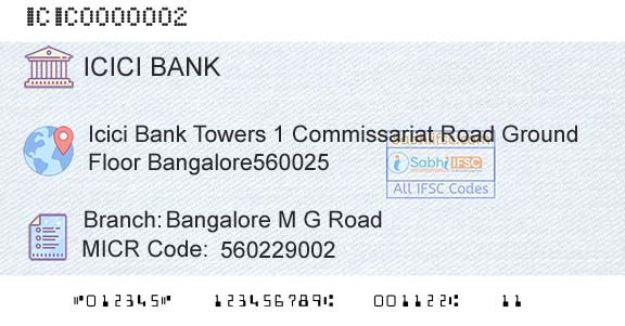 Icici Bank Limited Bangalore M G RoadBranch 