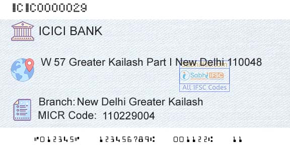 Icici Bank Limited New Delhi Greater KailashBranch 