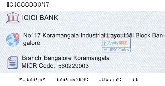 Icici Bank Limited Bangalore KoramangalaBranch 
