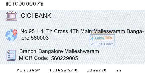 Icici Bank Limited Bangalore MalleshwaramBranch 