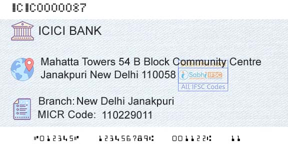 Icici Bank Limited New Delhi JanakpuriBranch 