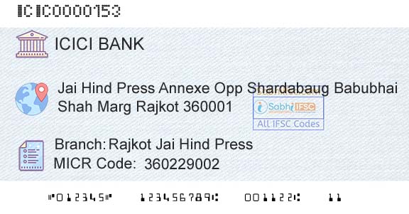 Icici Bank Limited Rajkot Jai Hind PressBranch 
