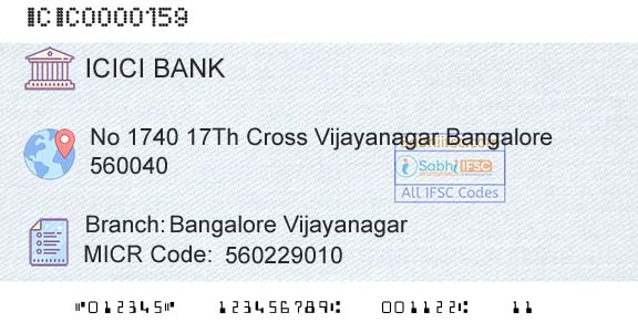 Icici Bank Limited Bangalore VijayanagarBranch 