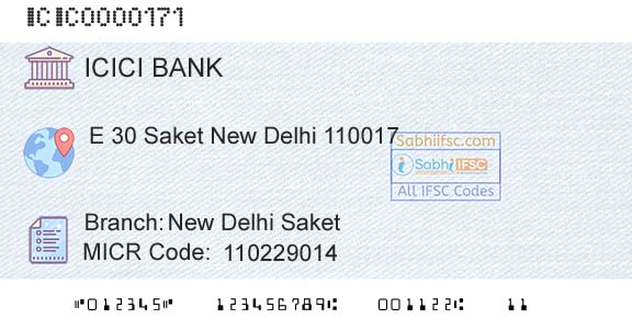 Icici Bank Limited New Delhi SaketBranch 
