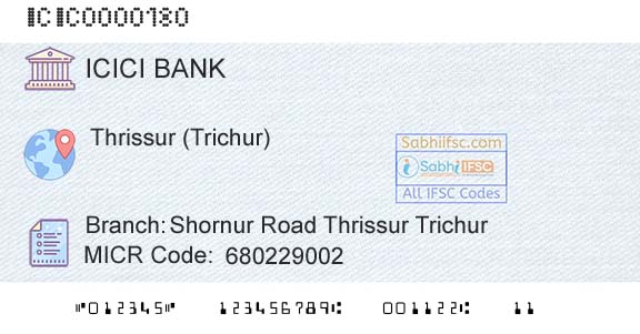 Icici Bank Limited Shornur Road Thrissur Trichur Branch 