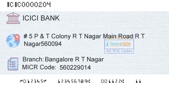 Icici Bank Limited Bangalore R T NagarBranch 