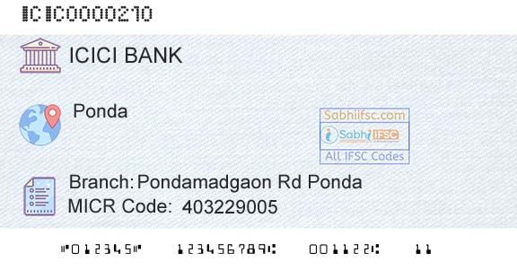 Icici Bank Limited Pondamadgaon Rd PondaBranch 