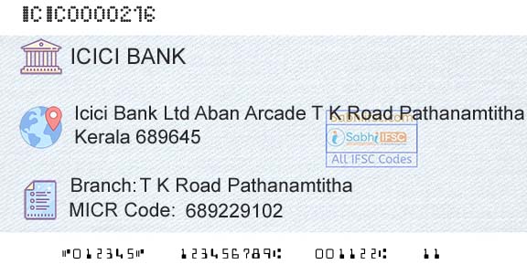 Icici Bank Limited T K Road PathanamtithaBranch 