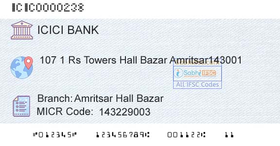Icici Bank Limited Amritsar Hall BazarBranch 