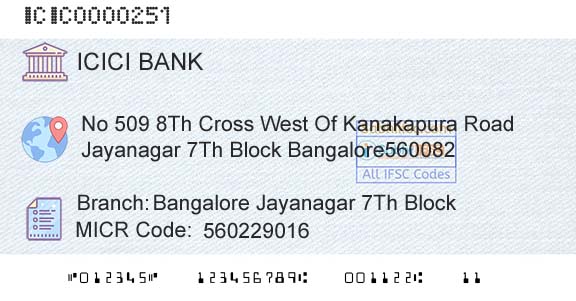 Icici Bank Limited Bangalore Jayanagar 7th BlockBranch 