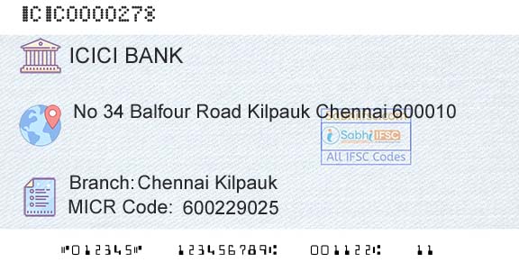 Icici Bank Limited Chennai KilpaukBranch 