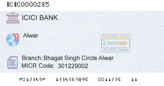 Icici Bank Limited Bhagat Singh Circle AlwarBranch 