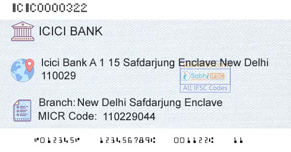 Icici Bank Limited New Delhi Safdarjung EnclaveBranch 