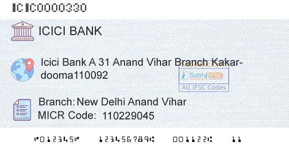 Icici Bank Limited New Delhi Anand ViharBranch 